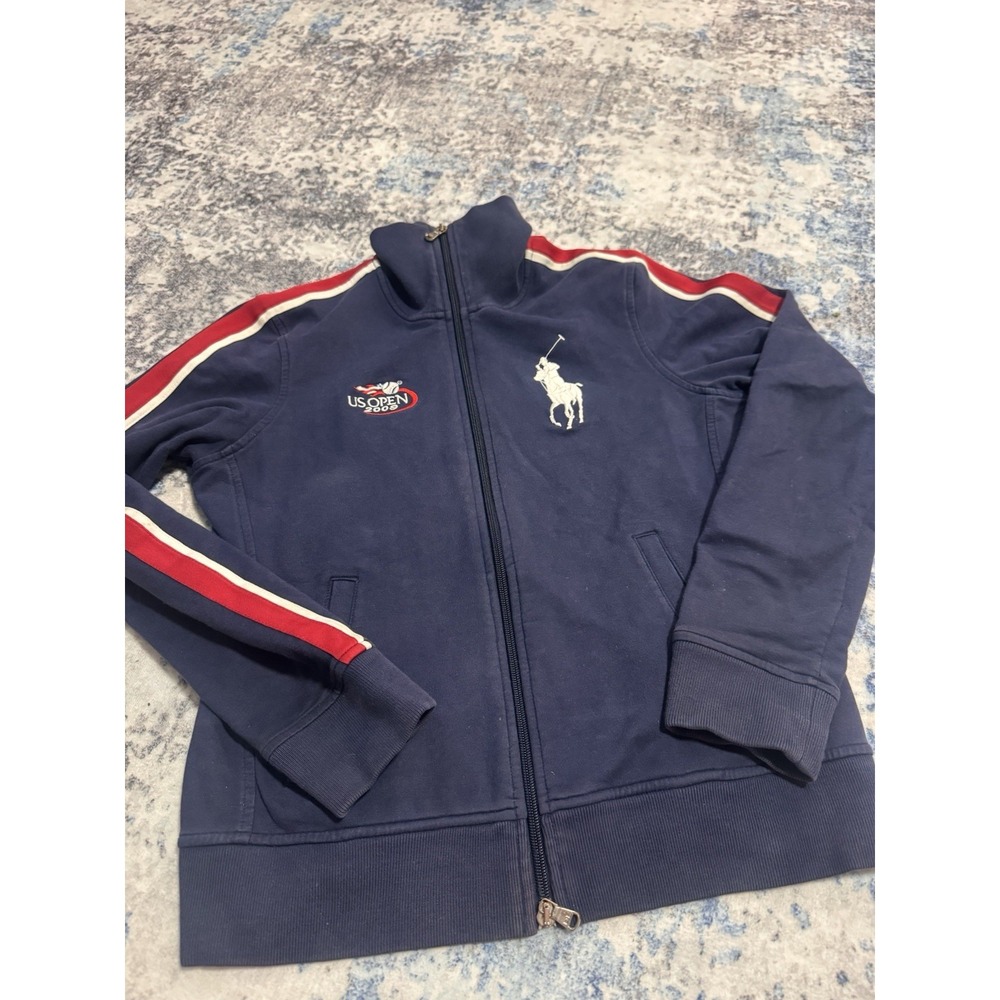 Ralph Lauren Jacket Womens Medium Blue Red Big Pony US Open 2009 Tennis Sweater